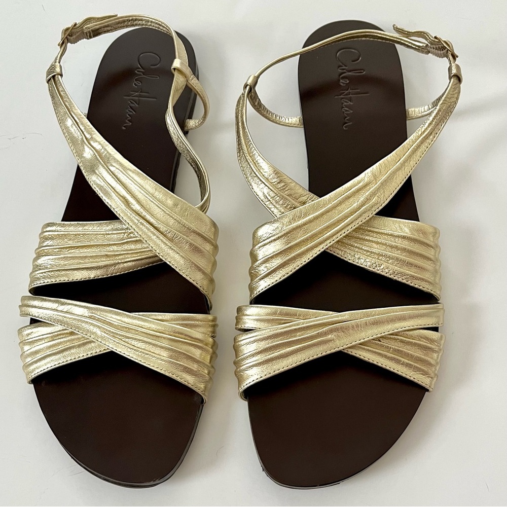 Cole Haan Gold Flat Strap Sandals size 10 AA